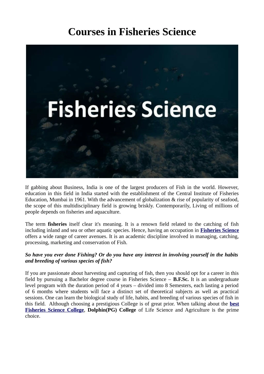 courses in fisheries science