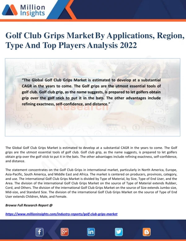 Golf Club Grips Market By Applications, Region, Type and Top Players Analysis 2022
