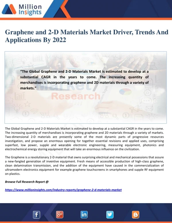 Graphene and 2-D Materials Market Driver, Trends And Applications By 2022