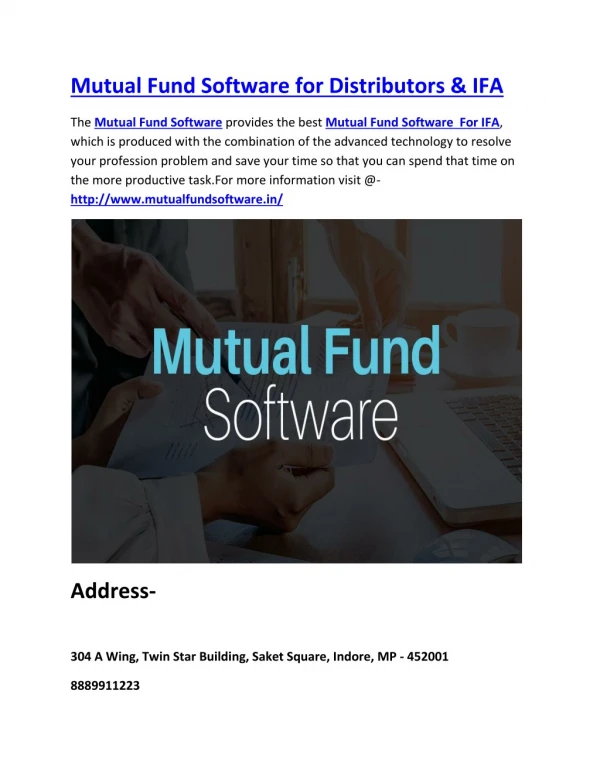 Mutual Fund Software for Distributors & IFA