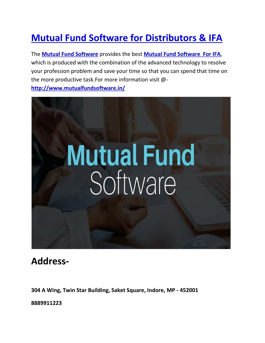 mutual fund software for distributors ifa