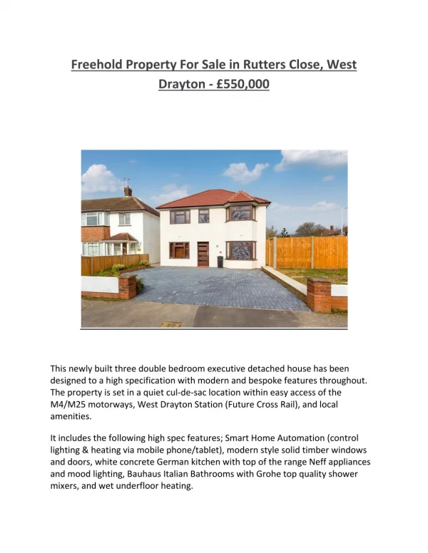 Freehold Property For Sale in Rutters Close, West Drayton - £550,000