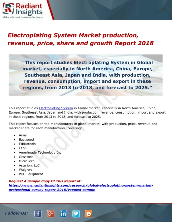 Electroplating System Market production, revenue, price, share and growth Report 2018