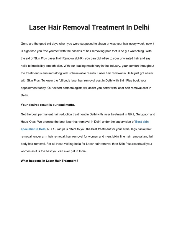 Laser Hair Removal Treatment In Delhi