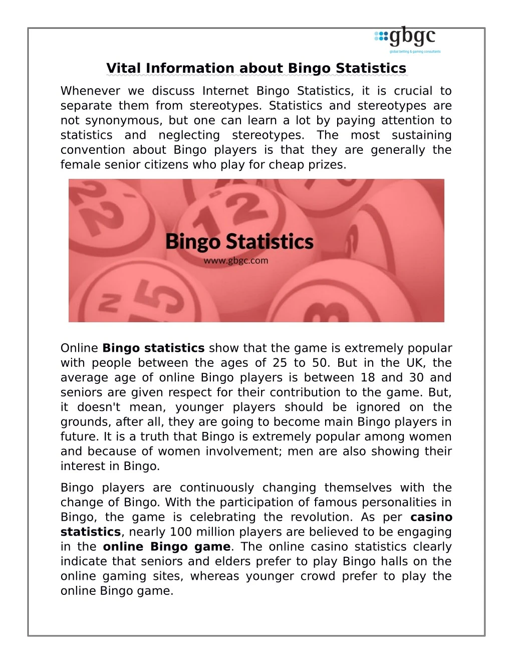 vital information about bingo statistics