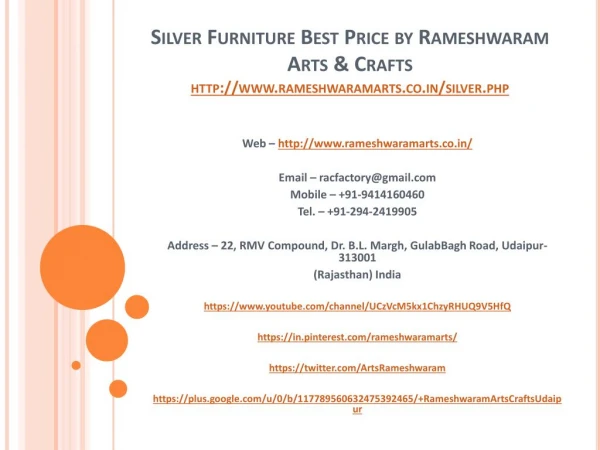 Silver Furniture Best Price by Rameshwaram Arts & Crafts