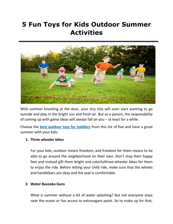 5 Fun Toys for Kids Outdoor Summer Activities
