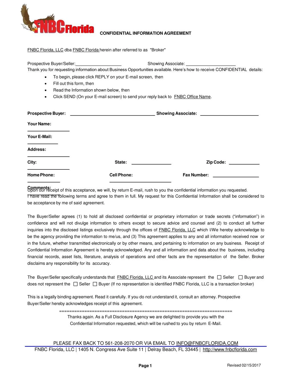 confidential information agreement fnbc florida