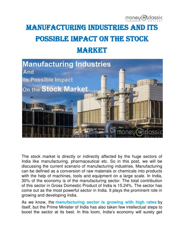 Manufacturing Industries and Its Possible Impact on the Stock Market
