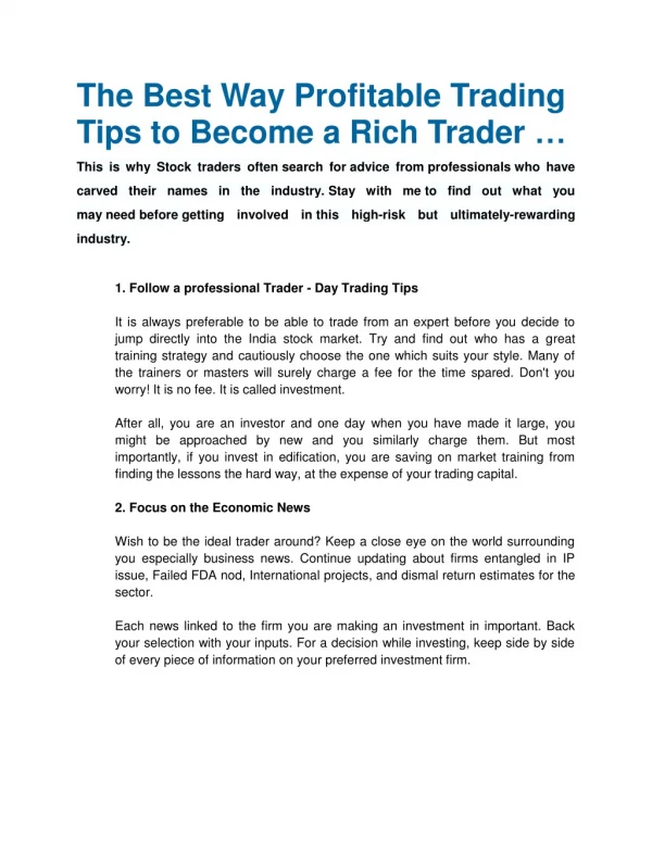 The Best Way Profitable Trading Tips to Become a Rich Trader â€¦