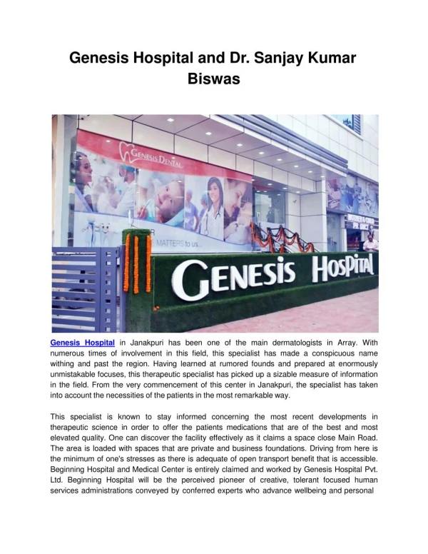 Genesis Hospital and Dr. Sanjay Kumar Biswas