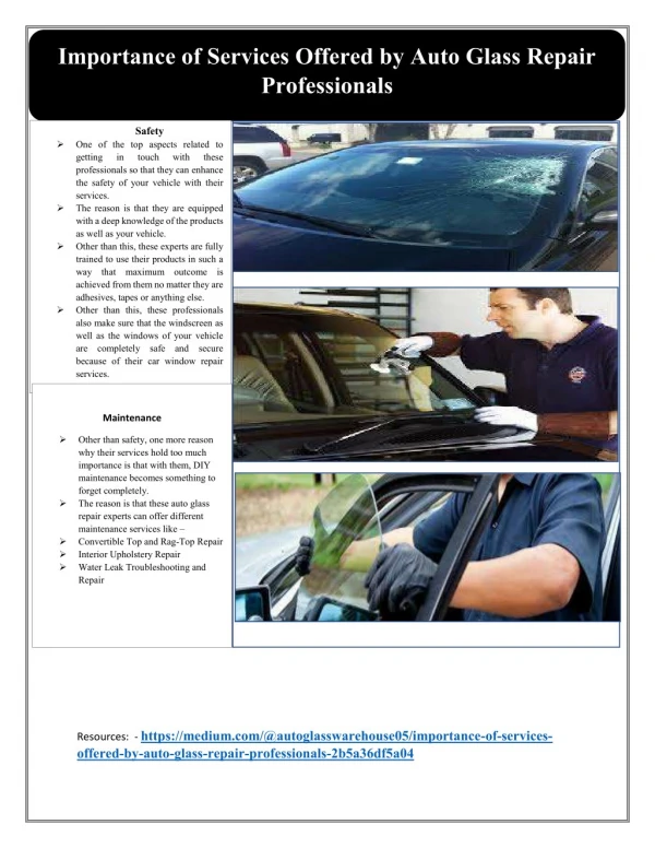 Importance of Services Offered by Auto Glass Repair Professionals