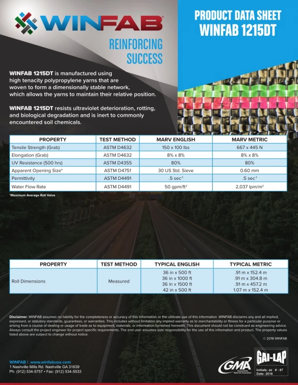 Product data sheet winfab 1215dt