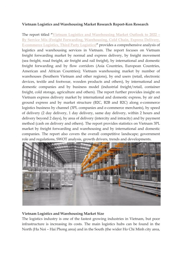 Warehousing Services in Vietnam, The Future of 3PL in Vietnam- Ken Research