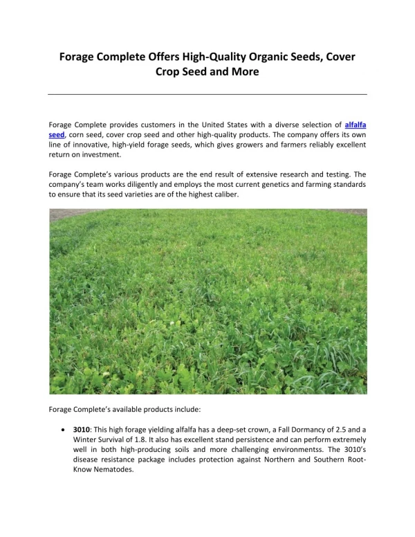 Forage Complete Offers High-Quality Organic Seeds, Cover Crop Seed and More