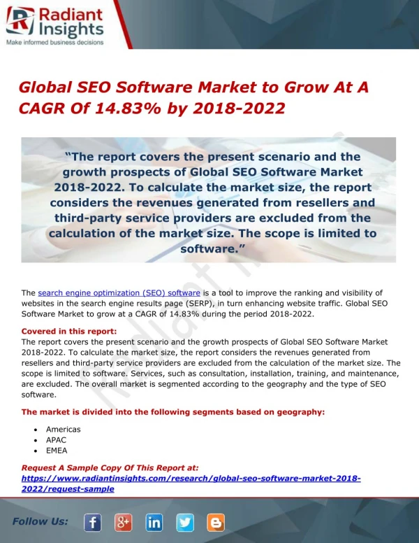 Global SEO Software Market to Grow At A CAGR Of 14.83% by 2018-2022