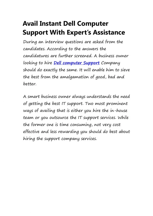 Avail The Instant Dell Computer Support