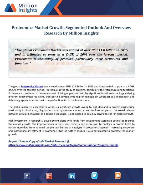 Proteomics Market Growth, Segmented Outlook And Overview Research By Million Insights