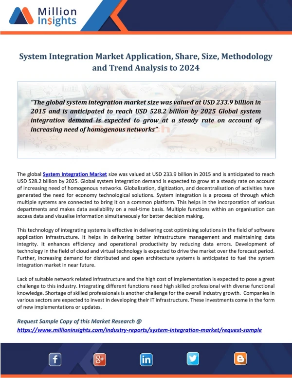 System Integration Market Application, Share, Size, Methodology and Trend Analysis to 2024