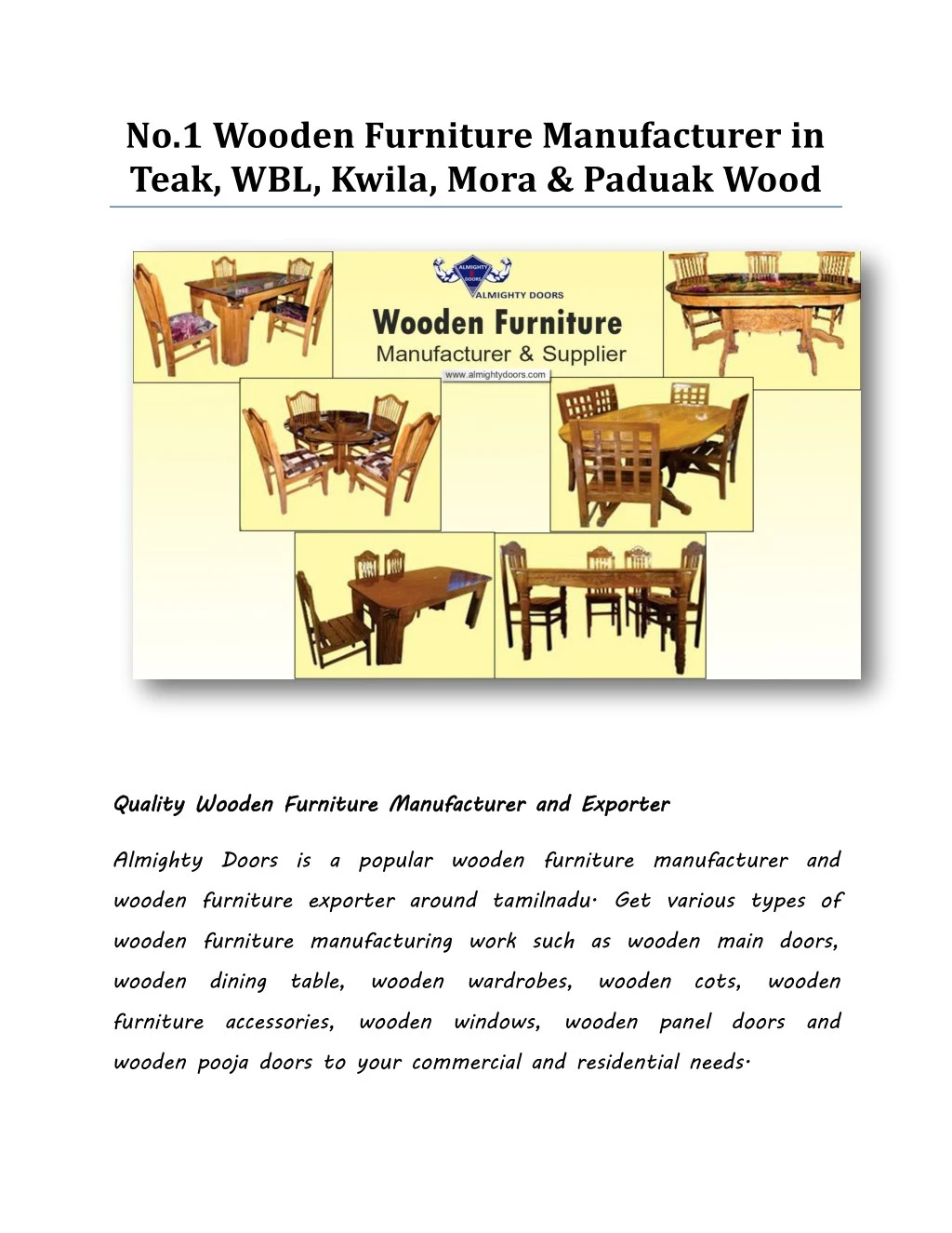 no 1 wooden furniture manufacturer in teak