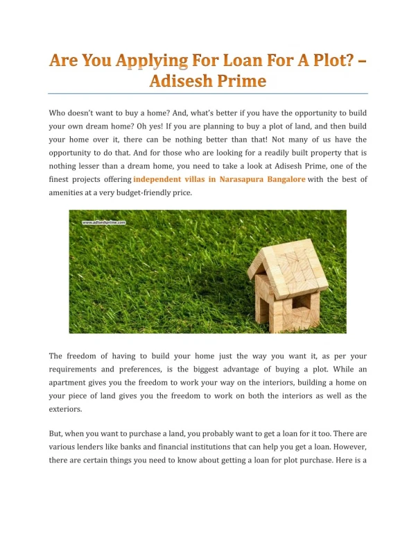 Are You Applying For Loan For A Plot? - Adisesh Prime