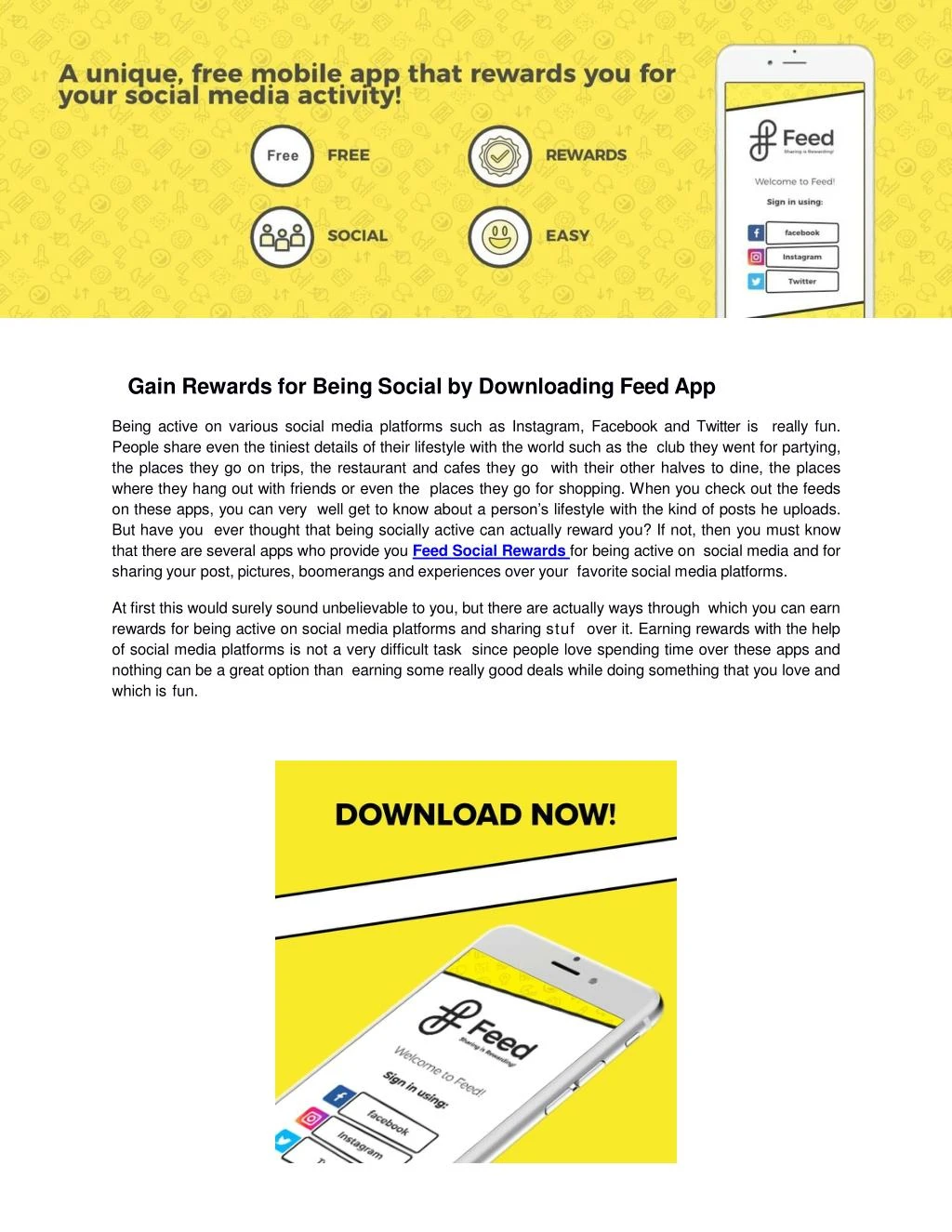 gain rewards for being social by downloading feed
