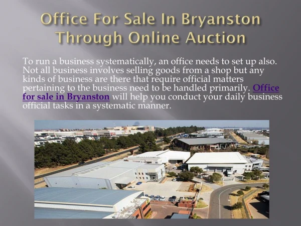 Office For Sale In Bryanston Through Online Auction