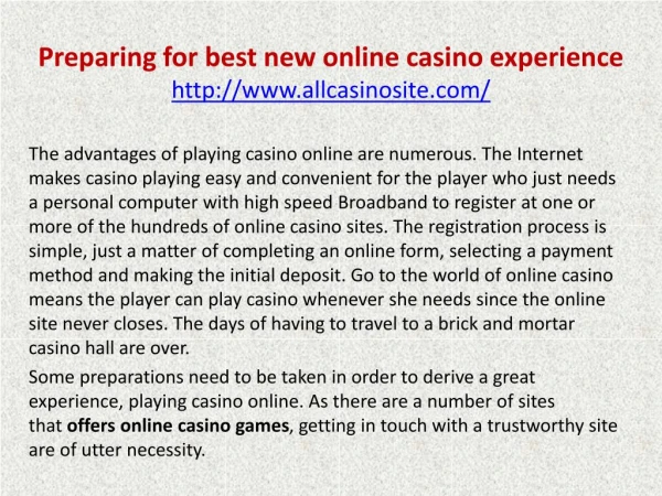 Preparing for best new online casino experience