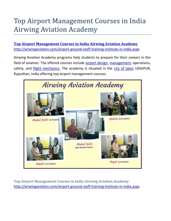 Top Airport Management Courses in India Airwing Aviation Academy