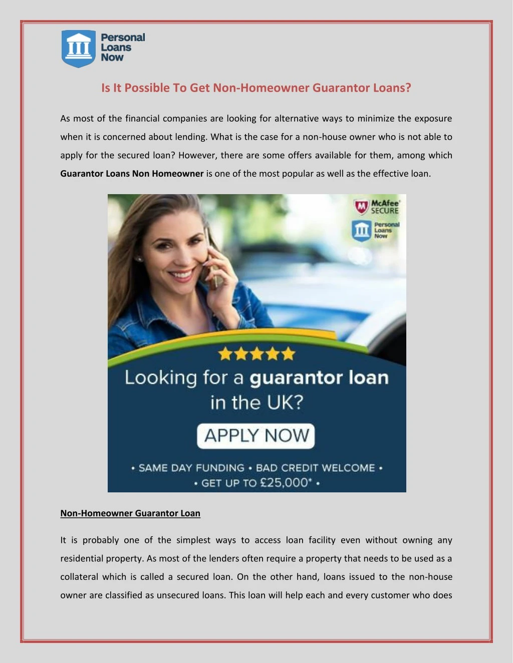 is it possible to get non homeowner guarantor