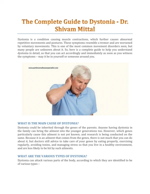 The Complete Guide to Dystonia - Dr. Shivam Mittal