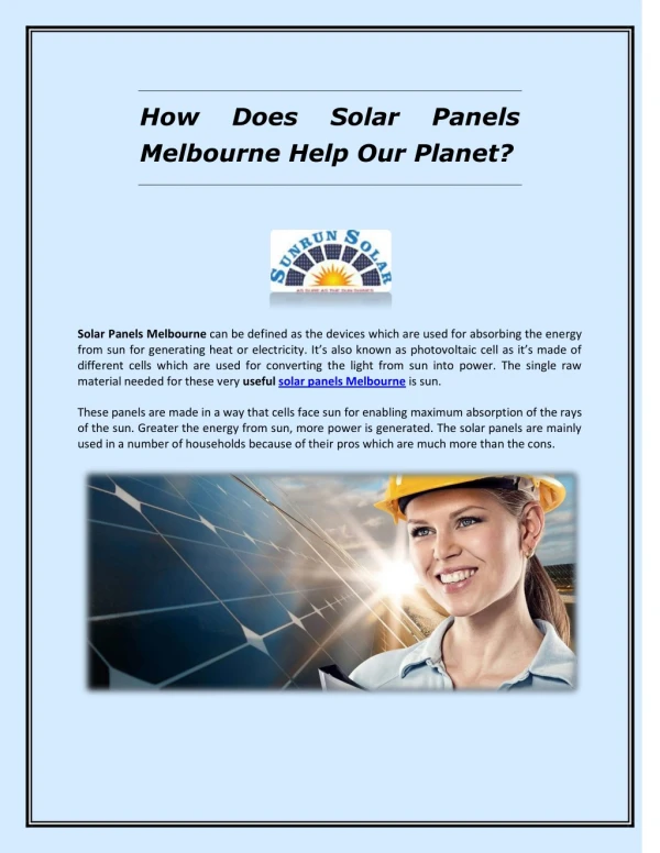 How Does Solar Panels Melbourne Help Our Planet