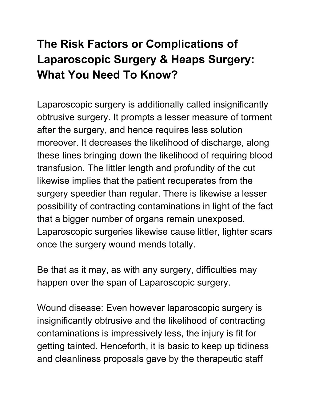 the risk factors or complications of laparoscopic