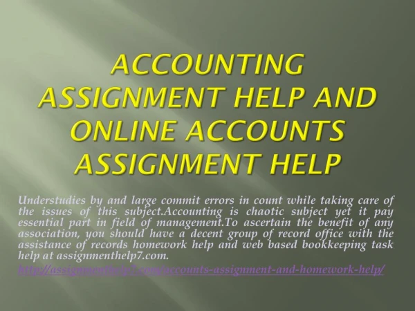 Accounting Assignment Help And Online Accounts Assignment Help