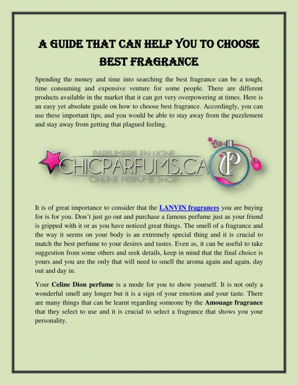 A Guide That Can Help You to Choose Best Fragrance