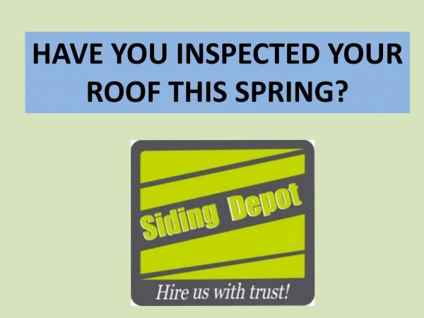 HAVE YOU INSPECTED YOUR ROOF THIS SPRING?