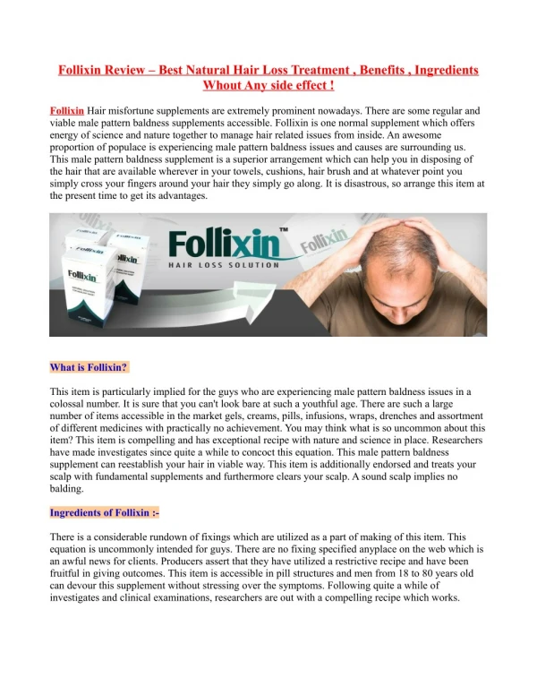 Follixin Review – Best Natural Hair Loss Treatment , Benefits , Ingredients Whout Any side effect !