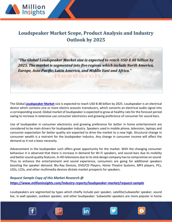 Loudspeaker Market Scope, Product Analysis and Industry Outlook by 2025