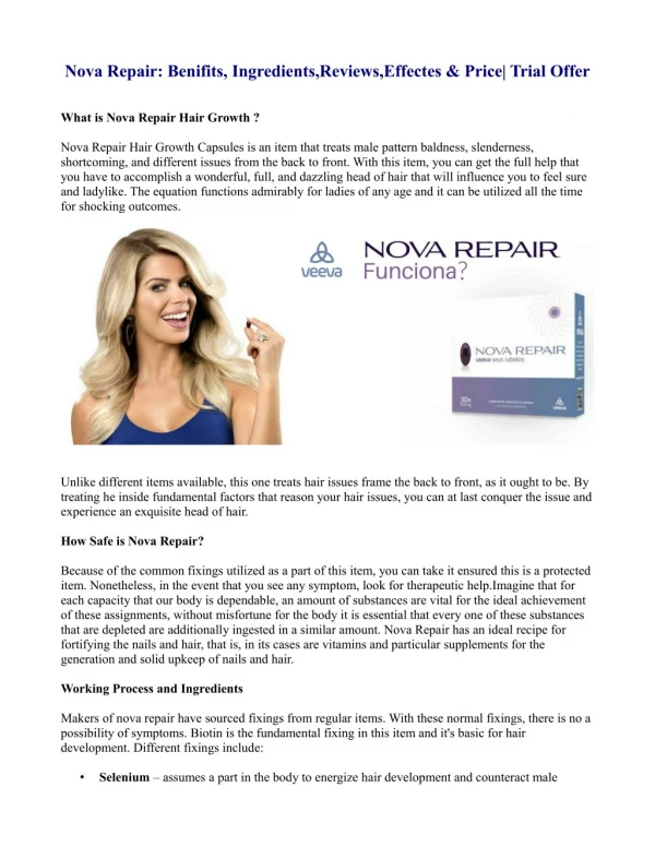 Nova Repair: Benifits, Ingredients,Reviews,Effectes & Price| Trial Offer