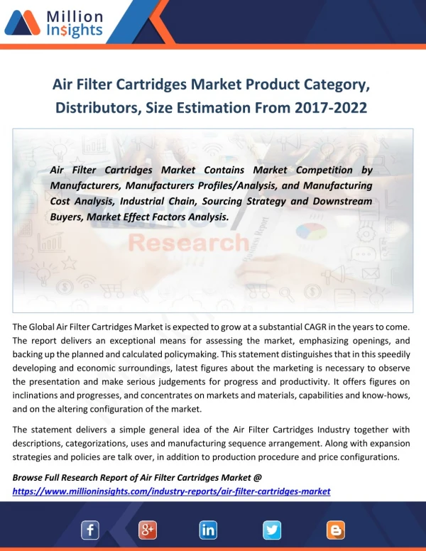 Air Filter Cartridges Industry Consumption Growth Rate by Application, share By 2022
