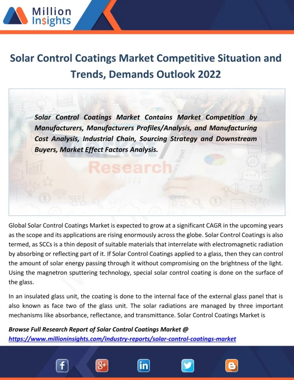 Solar Control Coatings Industry Business Overview, Revenue, Price Forecast 2022