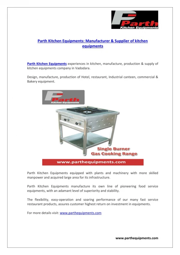 Parth Kitchen Equipments: Manufacturer & Supplier of kitchen equipments