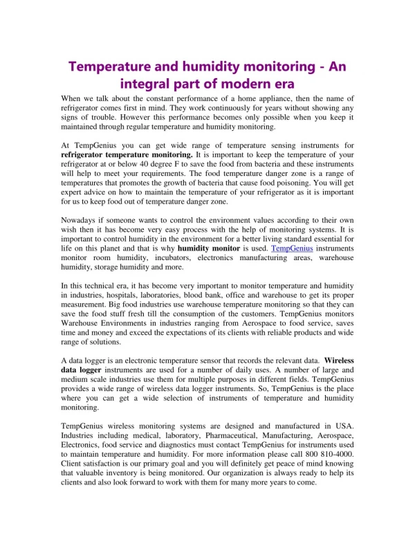 Temperature and humidity monitoring - An integral part of modern era