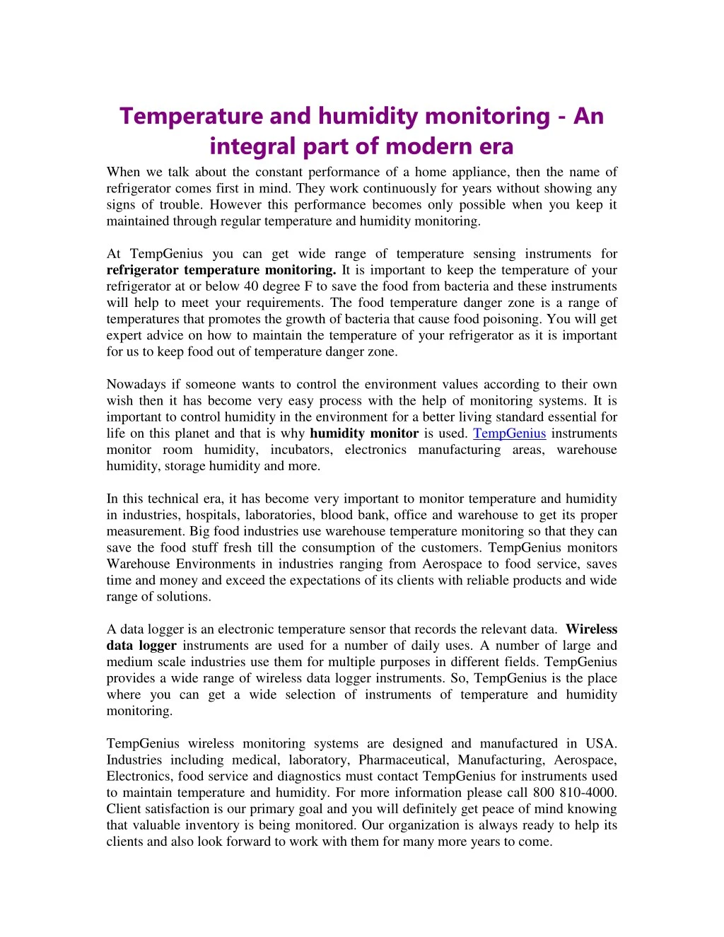 temperature and humidity monitoring an integral