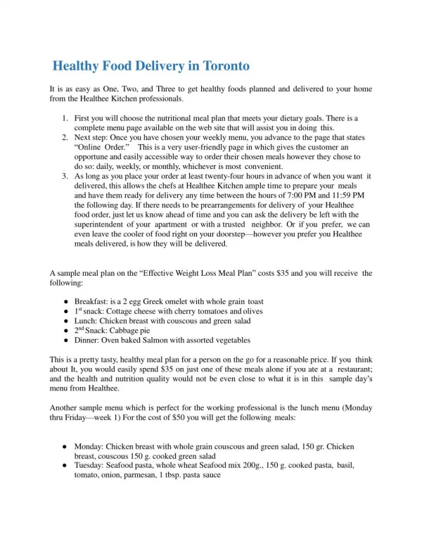 Healthy Food Delivery in Toronto