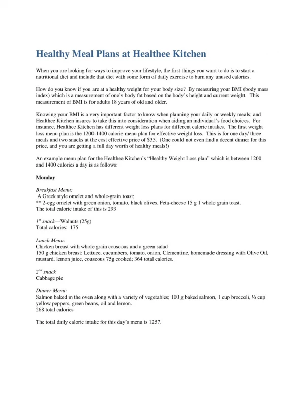 Healthy Meal Plans at Healthee Kitchen