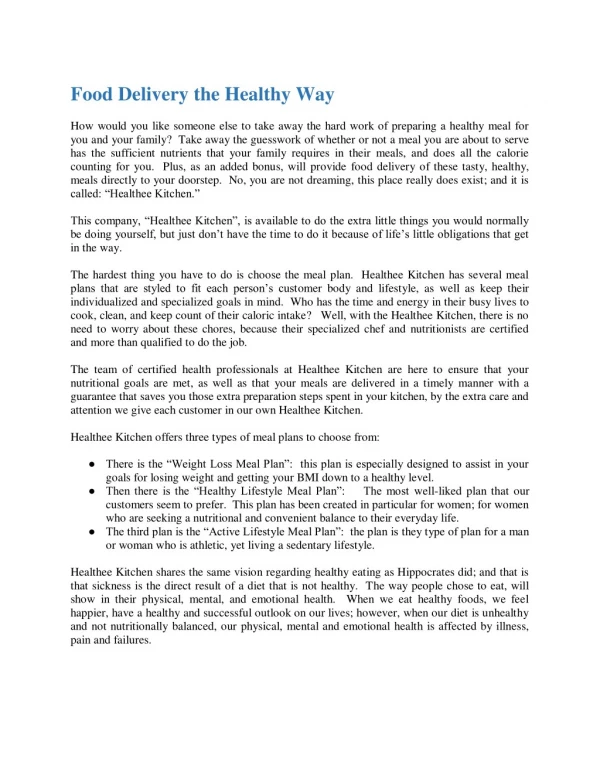 Food Delivery the Healthy Way