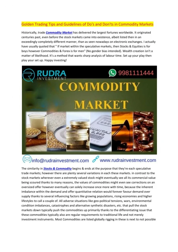 Golden Trading Tips and Guidelines of Do's and Don'ts in Commodity Markets
