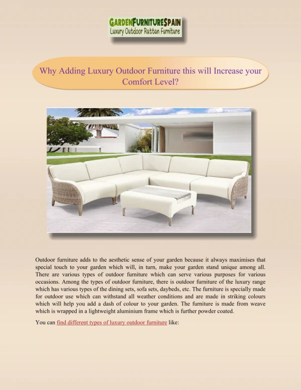 Why Adding Luxury Outdoor Furniture this will Increase your Comfort Level?