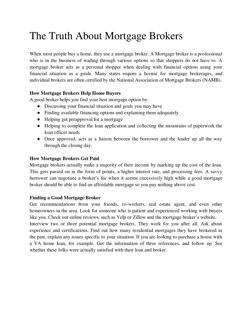 the truth about mortgage brokers
